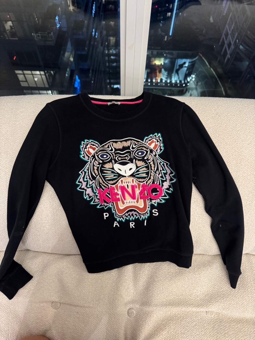 Kenzo Black Sweatshirt with Neon Tiger Embroidery